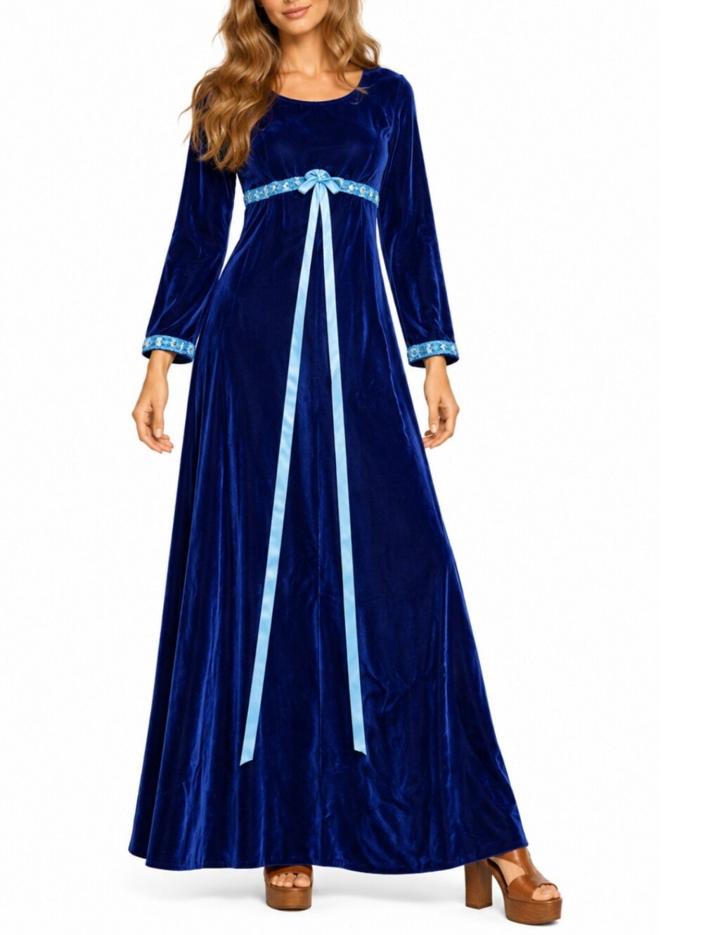 Vtg 1960s Velvet Maxi Dress S Royal Blue Whimsigoth Coquette Empire Waist Gown